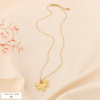 Collier acier inoxydable fleur et cabochon pierre naturelle 0124091 orange