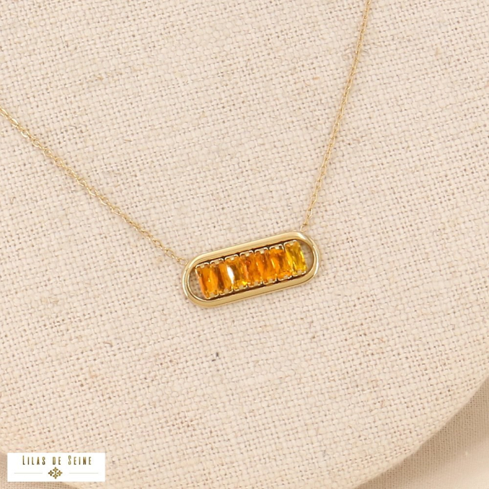 Collier ovale acier inoxydable rangée strass facettés 0123532 orange foncé