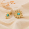 Boucles d'Oreilles Fleur Acier Inox. Cabochon Pierre Nacre 0325020 bleu turquoise