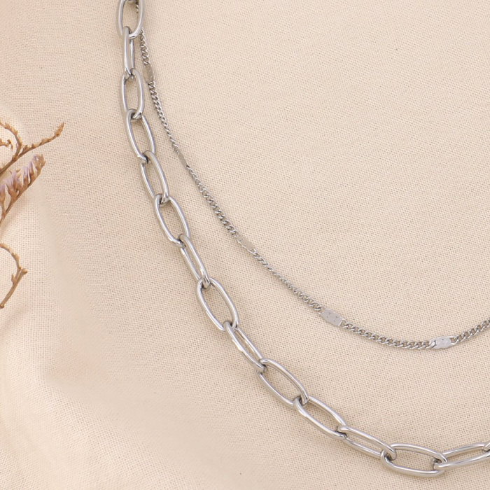 Collier Chaîne Double-Rangs Acier Inoxydable 0125041 argenté