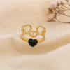 Bague Ajustable Double-Anneaux Marine Acier Cœur Pierre ou Nacre 0425009 noir