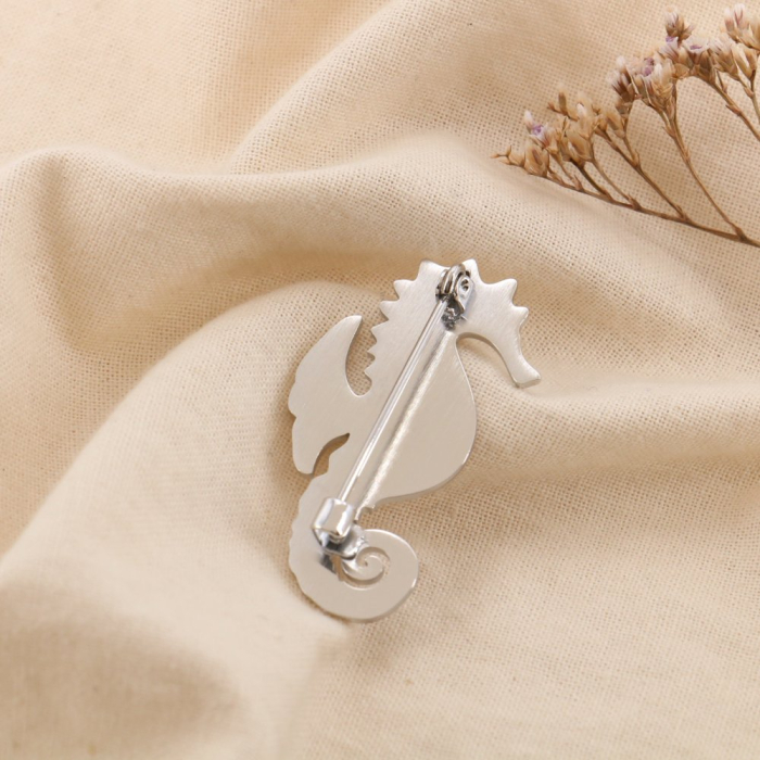 Broche Épingle Hippocampe Acier Inoxydable 20x40mm 0525005 argenté