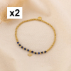 2 Bracelets Élastiques Billes Acier Pierre oeil 0225051 bleu foncé