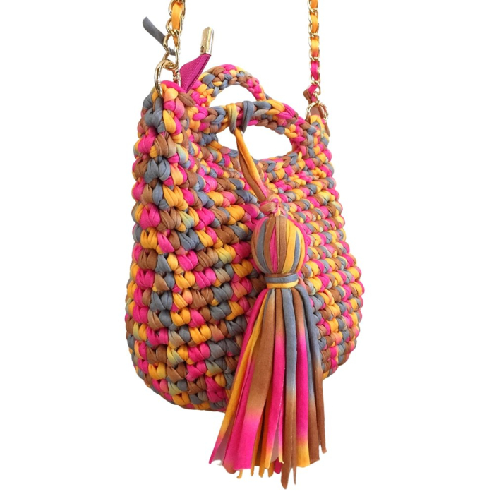 Sac à main tressé en polyester avec bandoulière chaîne 0925023 multi