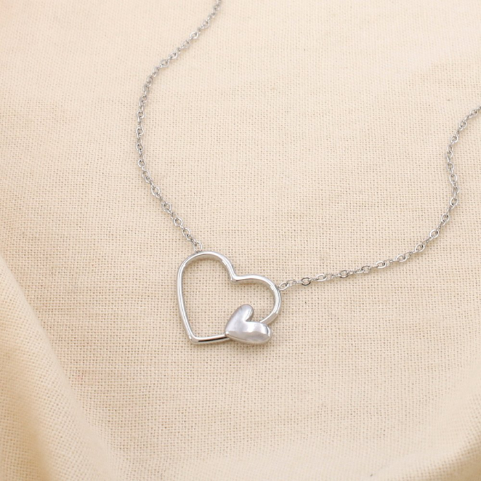 Collier en acier inoxydable avec double cœur 0125135 argenté