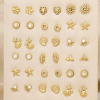 Ensemble 18 puces d'oreilles acier nacre strass 0325128 doré
