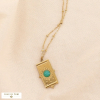 Collier pendentif vertical acier inoxydable cabochon pierre naturelle 0124201 vert