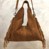 Sac porté épaule cuir véritable daim suède franges 0925509 cognac