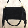 Sac porté épaule cuir véritable daim suède franges 0925510 noir