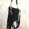 Sac porté épaule cuir véritable daim suède franges 0925510 noir