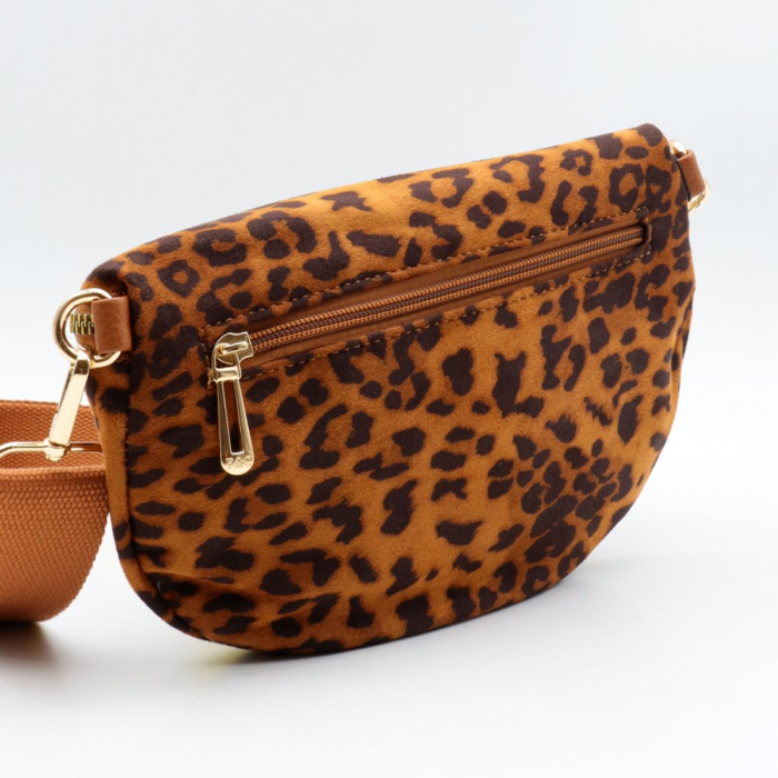 Sac banane motif léopard en velours Flora&Co 0925517 cognac