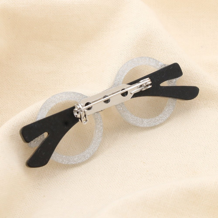 Broche lunettes résine paillette épingle métal 0525504 gris foncé