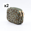 Porte-monnaie X2 motif léopard Flora&Co polyester velours 0925535 vert kaki