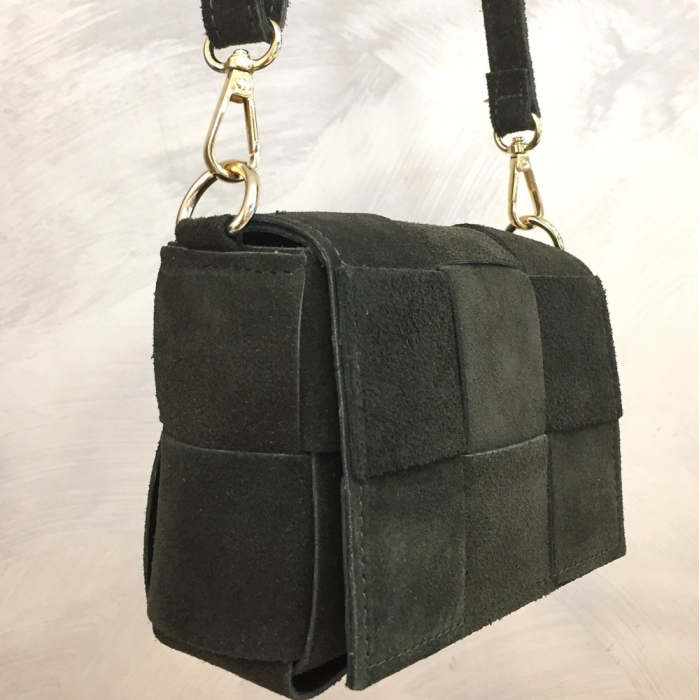 Sac cuir véritable façon daim box tressé 0925028 vert kaki
