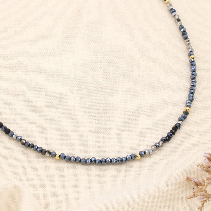 Collier Perles Cristal Facetté Acier Inoxydable 0125502 noir