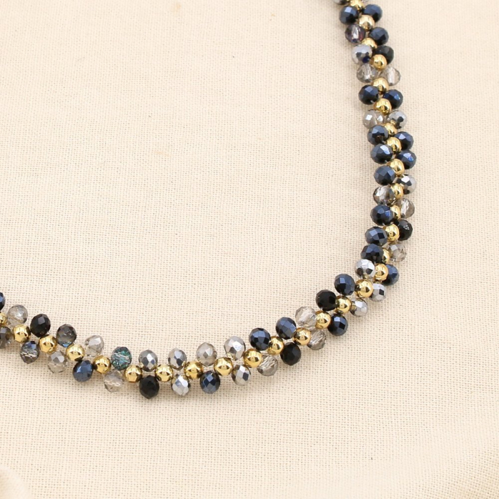 Collier Ras de Cou Billes Cristal Facetté Acier Inoxydable 0125501 noir
