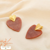 Boucles d'oreilles acier inox coeur résine 0325066 cognac