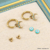 Trio boucles d’oreille mini-créoles lune puces œil bleu acier 0323153 doré