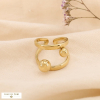 Bague ouverte double anneaux billes acier inoxydable 0424511 doré