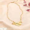 Collier chaîne maille trombone acier inoxydable pendentif ruban stylisé 0124180 doré