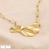 Collier chaîne maille trombone acier inoxydable pendentif ruban stylisé 0124180 doré