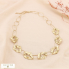 Collier chaîne larges maillons ovales acier inoxydable anneaux martelés 0124539 doré