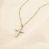 Collier acier inoxydable croix perles nacrées romantique symbolique chic 0125636 doré