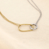 Collier acier inoxydable bicolore anneaux entrelacés double chaîne maille forçat 0126045 doré/argenté