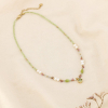 Collier perles breloque strass carré acier inox. 0126142 vert aqua