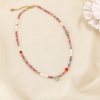 Collier perles breloque goutte pierre acier inox. 0126140 rose