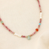 Collier perles breloque goutte pierre acier inox. 0126140 rose