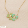 Collier fleurs émaillées bicolores acier inoxydable 0125032 vert kaki