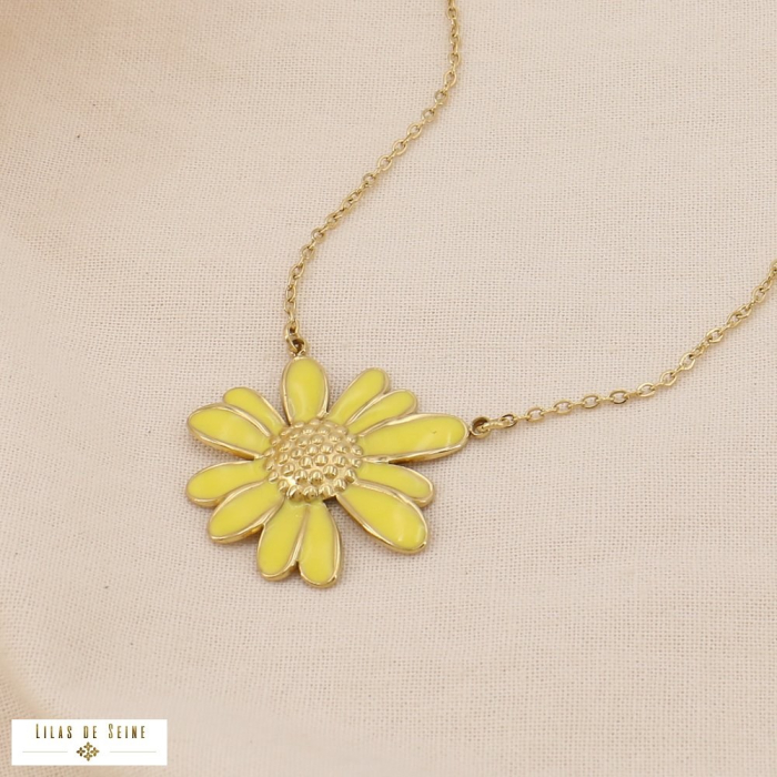 Collier marguerite émaillée acier inoxydable 0125035 jaune