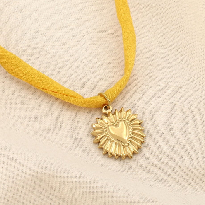 Collier acier inoxydable polyester cœur solaire 0126184 jaune