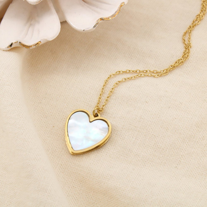Collier double face acier nacre arbre de vie cœur 0126116 doré
