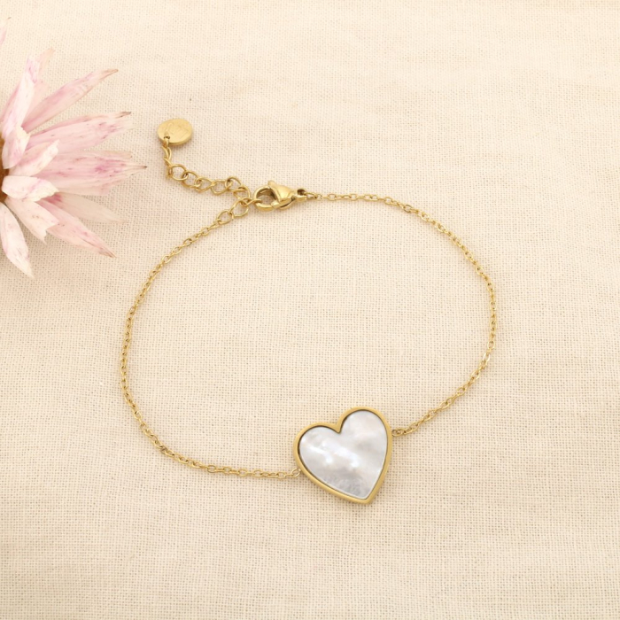 Bracelet double face acier nacre arbre de vie cœur 0226095 doré