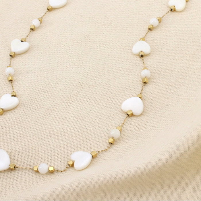 Collier acier inoxydable nacre bille cœur 0126097 blanc