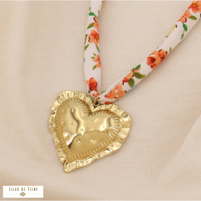 Collier foulard bohème chic pendentif cœur acier inoxydable 0125031 multi