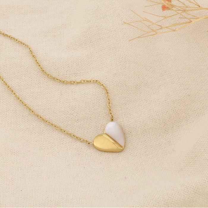 Collier acier inoxydable miniature nacre cœur 0126178 doré