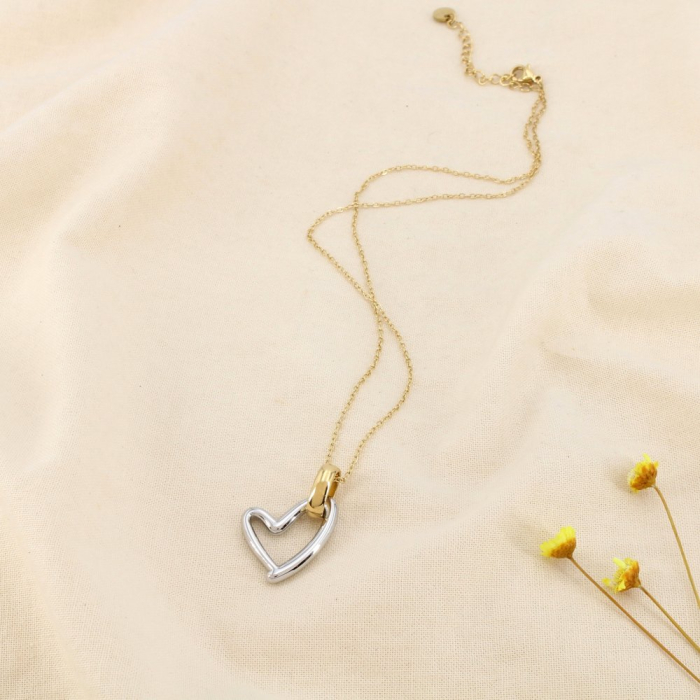 Collier minimaliste chic cœur acier inoxydable bicolore 0126046 doré/argenté