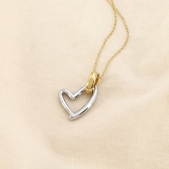 Collier minimaliste chic cœur acier inoxydable bicolore 0126046 doré/argenté