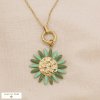 Collier fleur bohème solaire acier inoxydable doré émail coloré 0125033 vert kaki