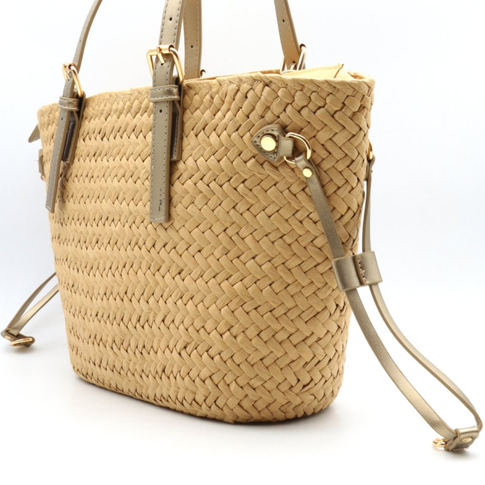 Cabas porté épaule femme Flora&Co bohème city glamour paille façon raphia 0926038 doré