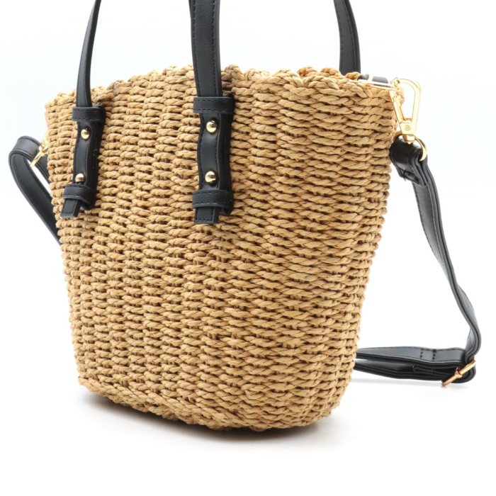 Petit cabas femme Flora&Co raphia paille de papier 0926041 noir