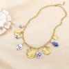 Collier Breloques Porcelaine Bleue Pièces Martelées Acier Inoxydable 0126166 bleu foncé