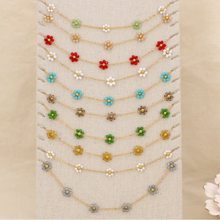 Ensemble 10 Colliers Acier Fleurs Cristal Facetté Acrylique 0125611 multicolore 2026
