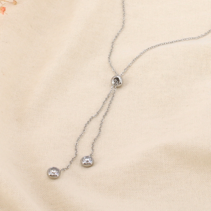 Collier pendentif coulissant acier inoxydable strass 0126199 argenté