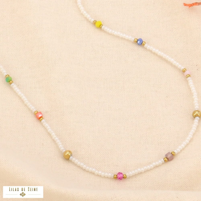 Collier Perles Rocaille Acier Inoxydable 0124058 blanc