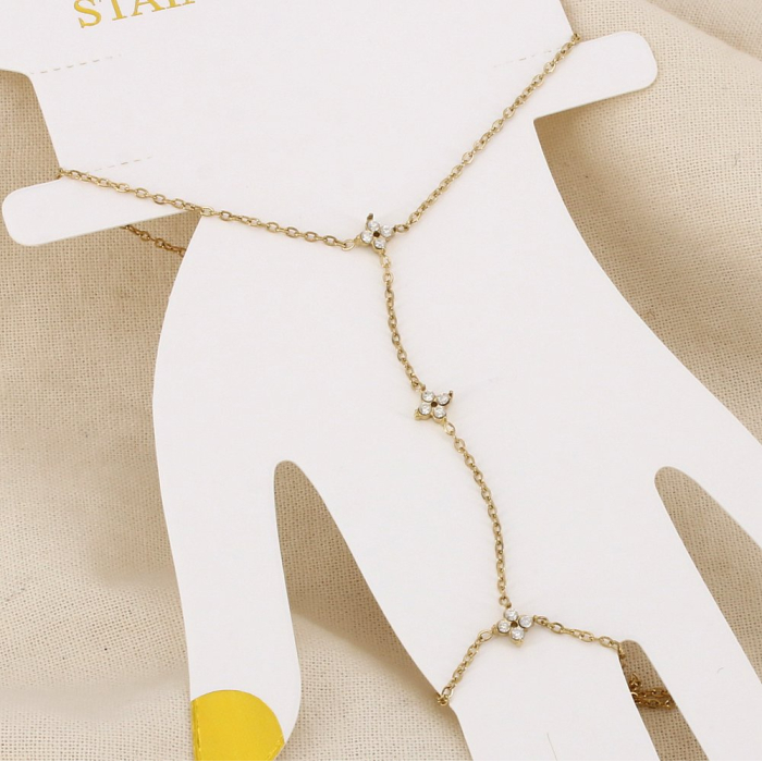 Bijou de main acier inoxydable strass trèfle 0226164 doré