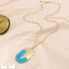 Sautoir Chaîne Trombone Pendentif Vintage Acier Résine Marbrée 0124561 bleu